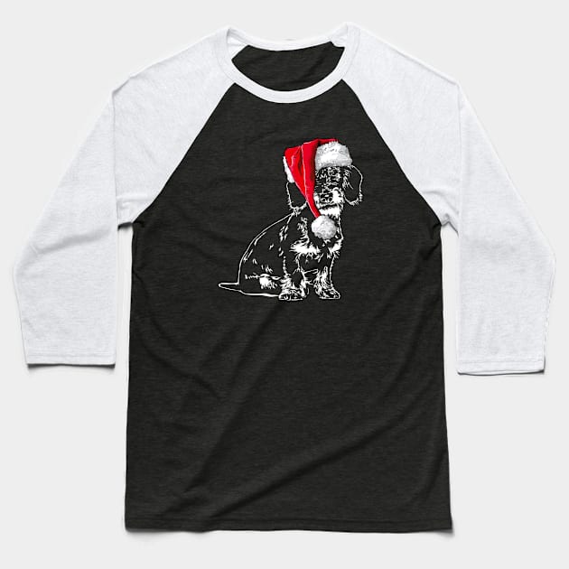 Funny Wire Haired Dachshund Santa Christmas dog mom Baseball T-Shirt by wilsigns